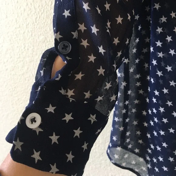 SOLD on eBay✨You’re A Star ⭐️ Navy Blue Sheer Silk Star Blouse - Picture 3 of 16